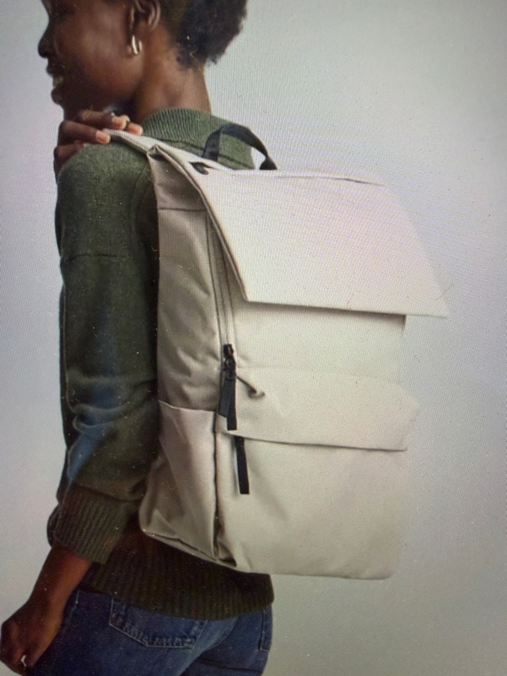 Everlane Cream Roll-Top Everyday Backpack with Black Handle - Picture 4 of 17